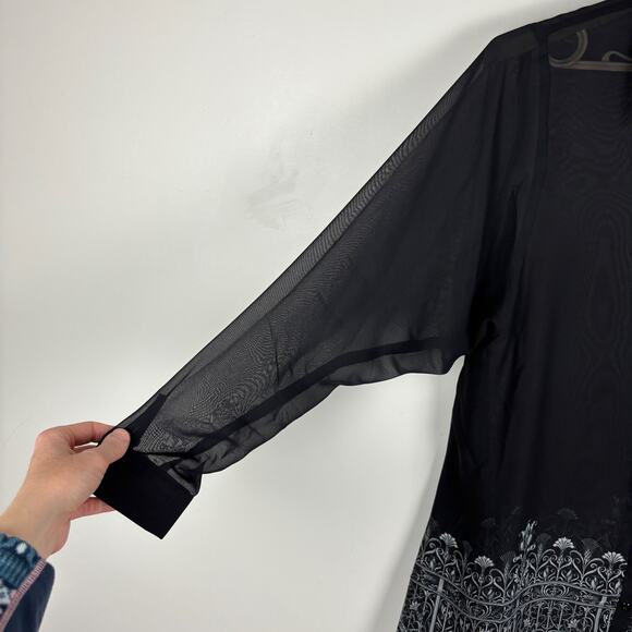 Hell Bunny Secret Gate Tunic Sheer button shirt sharkbite asymmetrical hem black - Picture 5 of 11